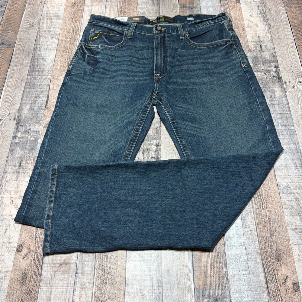 NWT Ariat Rebar M5 Work Jeans Mens 38x34 Blue Straight Leg DuraStretch 10016222
